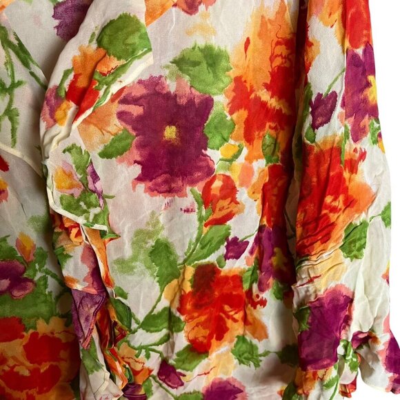 Karen Kane 3X Ruffle Front Garden Fairy Floral Blouse Orange Pink Vibrant‎ Bold - Picture 2 of 8